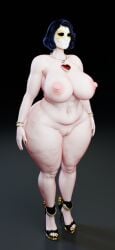 3d 3d_(artwork) big_breasts big_hips big_nipples breasts censor_bar censored elevenendless endlessillusion female flat_belly flying hairy hairy_pussy hips huge_breasts jewelry lucretia_sinn mask masked_female original_character pubes pussy thick_hips thick_thighs thin_waist