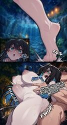 1boy 1girl 2026 2d absurd_res absurd_resolution absurdres ado ado_(music-artist) ai_generated aqua_eyes barefoot big_penis black_hair blue_eyes blue_hair blush breasts censored chando_(ado) colored_inner_hair comic completely_nude cum english_text feet grabbing hetero hi_res high_quality high_resolution highres image large_breasts long_hair minjad multicolored_hair night nipples nude open_mouth outdoors patreon penis sex sex_from_behind shiny_skin standing standing_sex stomach_bulge sweat toes two-tone_hair uncensured vaginal water