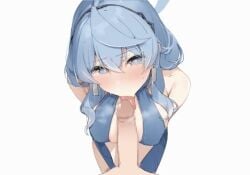 3d ako_(blue_archive) ako_(dress)_(blue_archive) alreadyusedpai animated blowjob blue_archive blue_hair dress erect_nipples halo heart heart-shaped_pupils kuriimopie licking_penis licking_sound_effect light-skinned_female oral_sex pov sound tagme video white_background