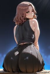 1girls ai_generated big_ass blush brown_hair curvy elden_ring light-skinned_female medium_hair melina_(elden_ring) sitting solo sweat tagme voluptuous wide_hips yellow_eyes yorai