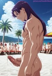 1boy ai ai-created ai_art ai_generated anime anime_character anime_style beach clenched_teeth completely_nude day ejaculation erection exhibitionism exhibitionist hentai humiliation jinshi_(kusuriya_no_hitorigoto) kusuriya_no_hitorigoto large_penis long_hair looking_at_penis looking_down male male_focus male_masturbation masturbation multiple_females multiple_girls muscular muscular_male nude nudist nudist_beach ocean outdoors palm_tree people_in_background public public_indecency public_nudity purple_eyes purple_hair sand solo solo_focus standing umbrella yaoi