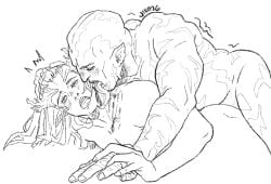 1boy1girl artist:ourenjiro aumaua avowed black_and_white doggy_style envoy_(avowed) female interracial kai_(avowed) lineart looking_at_partner male male/female pillars_of_eternity speech_bubble text tongue_out