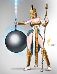 blonde_hair chiotosaurio helmet original original_character solo_female wrecking_ball