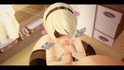 1boy 1girls 3d :>= big_penis blowjob i_do_things_(thingsdoi) koikatsu muscular_male nier:_automata oral oral_sex pov squatting thick_thighs white_hair yorha_2b