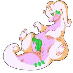 anus blush chubby dragon erection goo goodra green_eyes green_penis lamm lying male nintendo penis plain_background pokemon pokemon_(species) puffy_anus slimy solo thick_thighs video_games white_background wide_hips