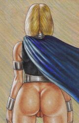 1girls ass blonde_hair bottomless braid cape dat_ass edithemad female female_only labia marvel marvel_comics solo thor_(series) valkyrie_(marvel)