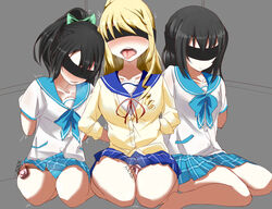 3girls aiba_asagi akatsuki_nagisa artist_request ascii_media_works blindfold bondage bow clothing female himeragi_yukina multiple_girls school_uniform schoolgirl skirt strike_the_blood uniform vibrator vibrator_under_clothes