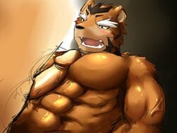 abs anthro feline gay human interspecies male male_only mammal manly muscles open_mouth pecjob pecs penis shere_khan size_difference tiger zoharwolf