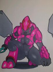 alien armor big_breasts bodysuit bottomless breasts female female_sangheili halo_(series) kewon pussy sangheili sangussy solo tag_panic tagme