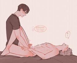 2boys abs anal anus balls bed black_hair blush brown_hair cock cum cum_in_ass cum_on_abs erect_nipples erect_penis erection gay gay_blowjob gay_male haikyuu!! lizuumi_0 male male/male muscles muscular muscular_male oikawa_tooru_(haikyuu!!) penis teenager testicles tobio_kageyama yaoi young younger_male