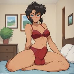 ai_generated bra bulge dark_skinned_female dickgirl erection_under_clothes futality futanari futanari gunsmith_cats large_balls large_cock large_penis large_testicles looking_at_viewer panties rally_vincent seductive seductive_look solo underwear veiny_penis