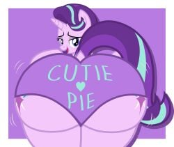 ass bedroom_eyes behind behind_view bubble_butt feral horse huge_ass looking_at_viewer looking_back mrvector my_little_pony panties starlight_glimmer starlight_glimmer_(mlp) tagme text_on_clothing text_on_underwear thick thick_ass viewed_from_behind wobbling_ass