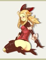 1girls anus ass blonde_hair bravely_default edea_lee kneeling pussy