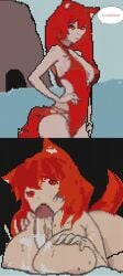 blowing boobjob cat_ears cat_tail catgirl female nekitagamer neko oc paizuri pixel_art red_eyes red_hair swimsuit titfuck titjob twitch virtual_youtuber vtuber vtuberfanart