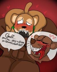 2boys 2males :p anthro anthro_only big_ass big_ass_(male) big_butt blowjob blush buff cum cum_in_mouth cumming dialogue duo duo_focus ears_back five_nights_at_candy&#039;s five_nights_at_candy&#039;s_3 furry furry_only gay heart hearts_around_body hearts_around_head looking_pleasured male_only males_only missing_accessory monster_rat_(fnac3) monsterratfnac3 oral oral_creampie orgasm_face pecs popgoes popgoes_(character) popgoes_evergreen popgoes_the_weasel red_background simple_background six_pack text tongue_out vest weasel