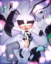 ahe_gao anthro anthro_only bunnysuit cum furry furry_only kazuna_airlines latex no_humans penis sega silver_the_hedgehog sonic_(series) sonic_the_hedgehog_(series) yellow_eyes