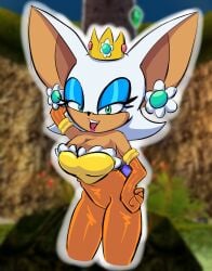 anthro anthro_only big_breasts breasts cleavage cosplay crown dress earrings furry furry_only mario_(series) nintendo princess_daisy_(cosplay) rouge_the_bat rougethedaisy sega sonic_(series)