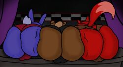 3boys 3males anthro anthro_only ass ass_focus balls balls_visible_through_clothing bonnie_(fnaf) butt_crack butt_focus butts_touching five_nights_at_freddy's five_nights_at_freddy's_1 fnaf foxy_(fnaf) freddy_(fnaf) furry furry_only gay male males_only monsterratfnac3 pants pirates_cove tail trio yiff