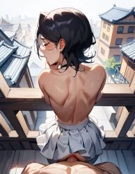 1boy 1girls ai_generated anal balcony bleach closed_eyes kuchiki_rukia pov public rtxfus skirt standing_sex