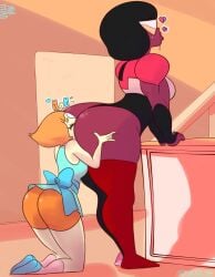 2girls anilingus ass big_ass big_ass_(female) cartoon_network closed_eyes clothed clothed_sex deep_rimming eating_ass female female_rimming_female garnet_(steven_universe) gem_(species) larger_female lesbian multiple_girls muscular_female on_knees pearl_(steven_universe) pink_hair putricia red_skin rimjob rimming skull_gecko small_breasts steven_universe stockings sweat sweatdrop tagme text uncensored white_skin yuri