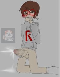 big_dick big_penis blush brown_hair cum_on_floor cumming cumshot drooling fapping feline glasses grey_hoodie hand_on_mouth handjob horny_male kneeling lustful_gaze masturbation moaning moaning_in_pleasure original_character pleasure_face pleasured red_glasses self_fondle self_pleasure short_hair thin_male trying_to_be_quiet xenophanez_(artist)