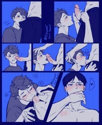 2boys abs anal anus balls bed black_hair blush brown_hair cock cum cum_in_ass cum_on_abs erect_nipples erect_penis erection gay gay_blowjob gay_male haikyuu!! lizuumi_0 male male/male muscles muscular muscular_male oikawa_tooru_(haikyuu!!) penis teenager testicles tobio_kageyama yaoi young younger_male