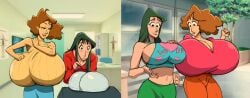 2girls breast_expansion breast_implants breasts_bigger_than_head breasts_bigger_than_torso colored crayon_shin-chan female first-second implants misae_nohara rokasta1_(artist) tagme ume_matsuzaka