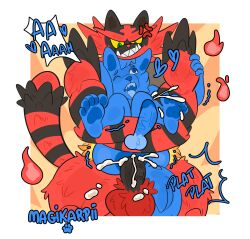 absurd_res anal anal_sex anthro ass balls bodily_fluids canid canine cum digital_media_(artwork) domestic_cat duo erection felid feline felis fur gay gay_sex generation_7_pokemon genital_fluids genitals hi_res incineroar magikarpii male male/male male_penetrated male_penetrating male_penetrating_male mammal nintendo nude penetration penis pokemon pokemon_(species) sex simple_background smile