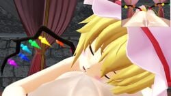 1boy 1girls 3d animated audible_creampie blonde_hair completely_nude cowgirl_position cum diobroly ejaculation female flandre_scarlet indoors looking_at_viewer male medium_breasts mmd mp4 naked nipples nude one_side_up pov red_eyes sound straight tagme touhou vaginal_penetration video