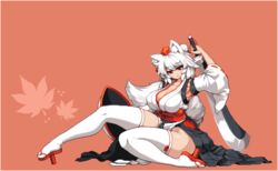 2d kimono machete momiji_inubashiri pixel_art red_eyes sword takorin touhou wallpaper white_fur white_hair wolf_ears wolf_tail