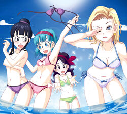 4girls android_18 beach bikini bulma_briefs bulma_briefs_(frieza_saga) chichi dragon_ball dragon_ball_z female female_only glee-chan good_launch human launch multiple_females multiple_girls