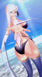 1girls 3d alternate_costume bikini fate/grand_order fate_(series) koikatsu miyamoto_musashi_(fate) miyamoto_musashi_(swimsuit_berserker)_(third_ascension)_(fate) official_alternate_costume white_hair