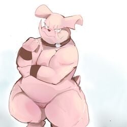 anthro anthrofied blush breasts chubby chubby_female collar female fur furry furry_only granbull looking_at_viewer nintendo no_humans nude plain_background pokémon_(species) pokemon pokemon_only pussy shamelesss solo standing tail thick_thighs thunder_thighs video_games white_background wide_hips