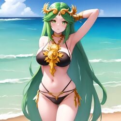 ai_generated cute female green_hair palutena solo