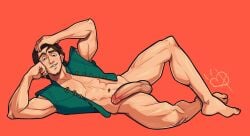 abs armpit_hair balls bara beard biceps big_balls big_penis brown_hair clothing disney erection flynn_rider male male_only muscular_male pecs penis sneolk tangled