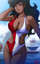 black_hair dark-skinned_female dark_skin great_mazinger jun_hono swimsuit t35endou