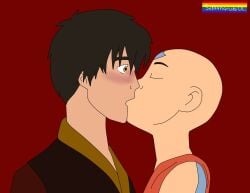 2boys aang air_nomad airbender_tattoo artist_name avatar_legends avatar_the_last_airbender bald blush blushing closed_eyes fire_nation gay kissing male male/male male_only skinny sokkanarutodc the_avatar yaoi yellow_eyes young zuko