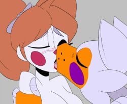 2girls animatronic baby_(fnafsl) circus_baby circus_baby_(fnaf) fenthefox five_nights_at_freddy's jailbait_knight kiss kissing lolbit_(fnaf) orange_body robot_girl white_body