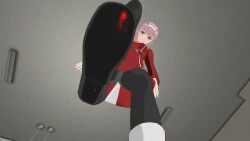 blood boot_fetish boots crushed darling_in_the_franxx feet female from_underneath pov pov_eye_contact stomping tramp_stamp zero_two_(darling_in_the_franxx)