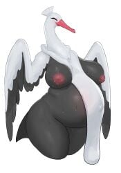 1girls 2022 anthro areolae avian belly_button big_thighs blush bombirdier breasts closed_eyes female female_only generation_9_pokemon hi_res im51nn5 inverted_nipples mammal nintendo pokemon pokemon_(species) pregnant pregnant_belly simple_background smile solo thick_thighs white_background wide_hips