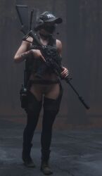 3d athletic athletic_female boots brown_hair cap casual ellie_(the_last_of_us) ellie_williams female female_focus female_only firearm footwear gun human legwear long_hair mask masked masked_female naughty_dog nude nude_female nudity pale_skin pubes pubic_hair pussy rifle suppressor tactical_gear tactical_nudity tagme tattoo the_last_of_us the_last_of_us_2 thereycake vagina weapon wide_hips