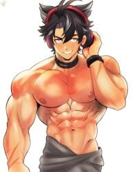 genshin_impact kingdom_velvet male male_only muscular_male solo solo_male topless_male wriothesley_(genshin_impact)