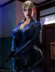 1girls 3d biohazard blonde blonde_female blonde_hair blonde_hair_female blue_eyes blue_eyes_female cameltoe capcom cleavage curvy erect_nipples female huge_areolae huge_ass huge_breasts jill_valentine jill_valentine_(blonde) jill_valentine_(sasha_zotova) milapone puffy_nipples red_lips resident_evil thick_lips voluptuous wide_hips yellow_hair