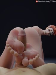 1boy 1girls 27bits 3d barefoot feet feet_focus foot_fetish footjob looking_at_viewer moira nude nude_female nude_male overwatch pov pov_eye_contact soles straight toe_ring toes