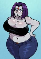 1girls ai_generated alternate_breast_size dc female female_only huge_ass huge_breasts jeans lipstick lubbasdump makeup massive_ass massive_breasts purple_hair raven_(dc) solo tank_top teen_titans wide_hips