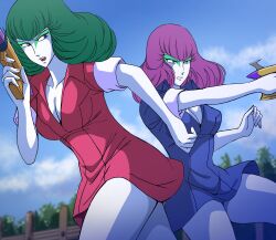 2girls alien alien_girl alien_humanoid assassin_a assassin_b laser_gun pointy_chin t35endou ufo_robo_grendizer villainess