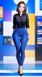 2d ai_generated jeans looking_at_viewer samsung_sam smile standing tight_clothing tight_jeans wide_hips