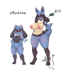 age_difference big_breasts black_body black_fur blue_fur breasts female female_only furry furry_only lucario lucario_(female) mega_stone naked_female nintendo only_female pokemon pokemon_(species) pokemon_only pokephilia pussy pussy_peek red_eyes riolu sky_blue_fur small_breasts tail thick_thighs voluptuous voluptuous_female wide_hips zoebanette405