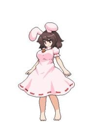 2d 2d_animation animated breasts_bounce brown_hair bunny_ears dress jump pixel_animation pixel_art rabbit_ears red_eyes safe sfw takorin tewi_inaba touhou