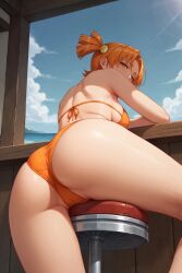 ai_generated alisa_(everlasting_summer) ass everlasting_summer looking_at_viewer looking_back red_hair solo swimsuit